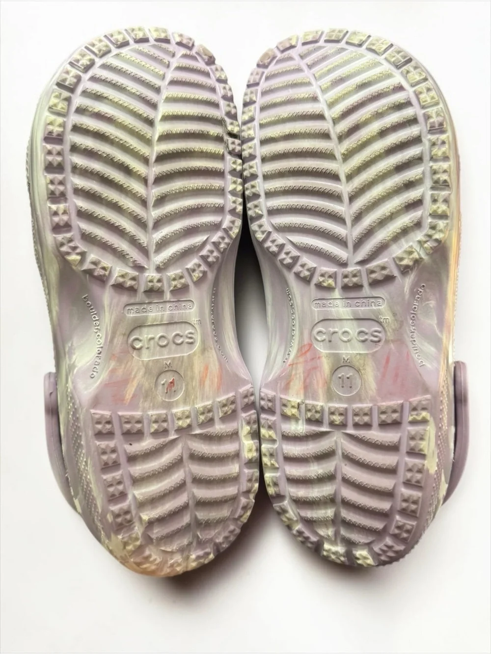 Crocs Marbled Tie Dye Swirl Slip On Lavender Clogs 11
